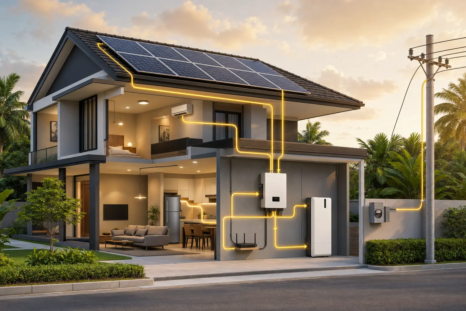 Hybrid residential solar system with a separate inverter and LFP home battery